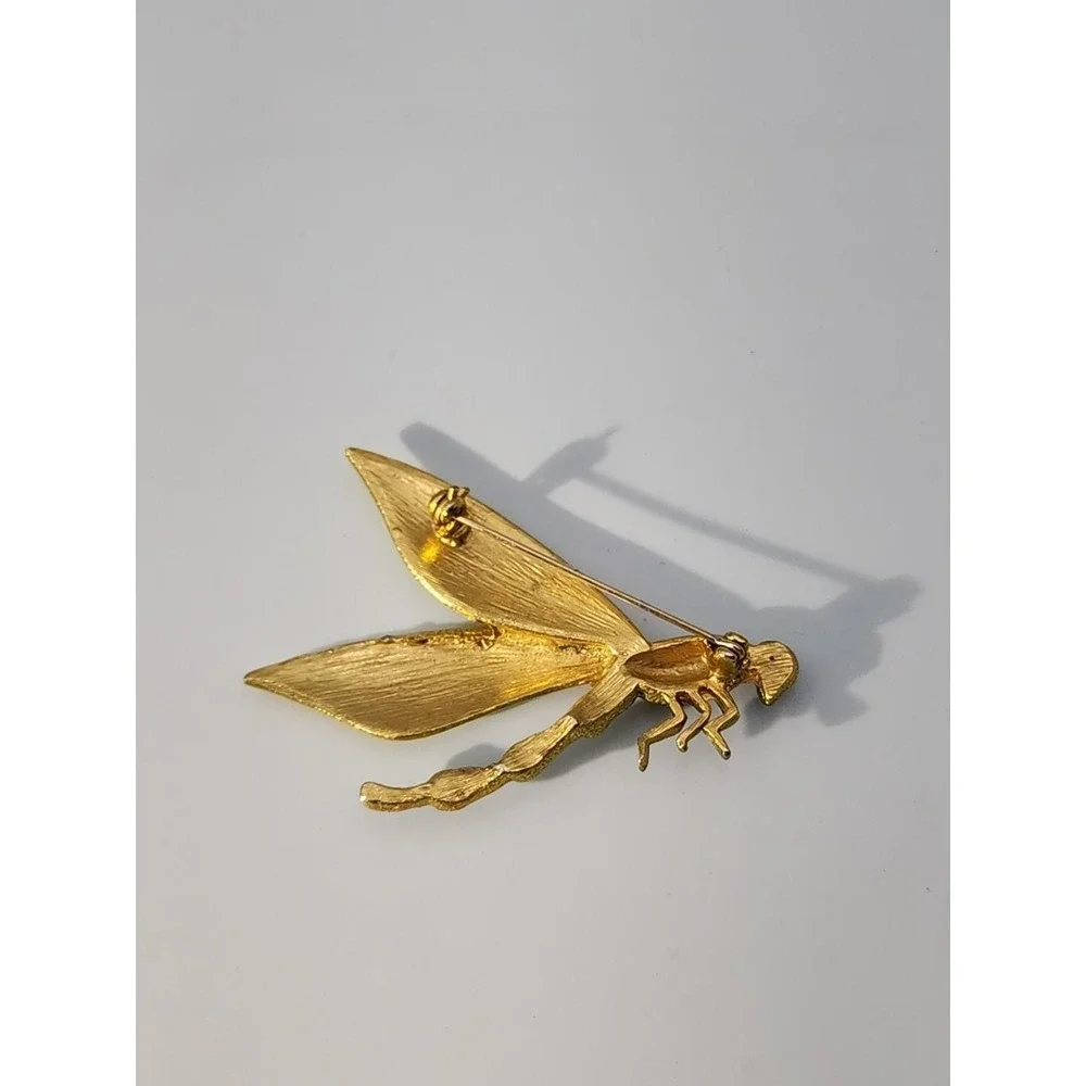 Vintage bright enamel gold tone‎ DRAGONFLY insect brooch pi